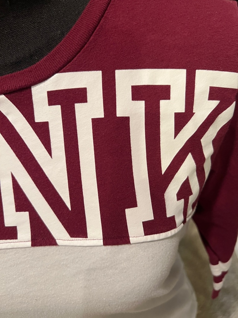 PINK Victoria's Secret Maroon and White Raglan Crewneck Top - Picture 3 of 9